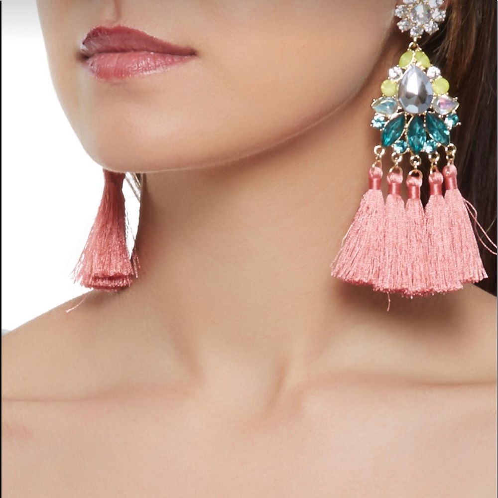Pink Fringe Rhinestone Earrings
